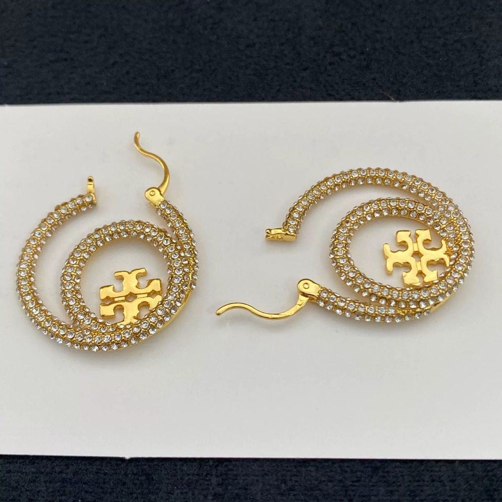 Tory Burch Geometric Rhinestone Hoop Earrings - Picture 4 of 6
